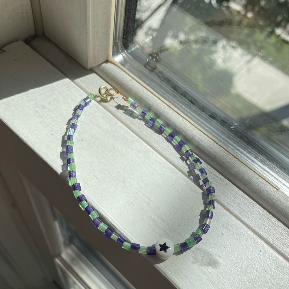 Purple and green anklet